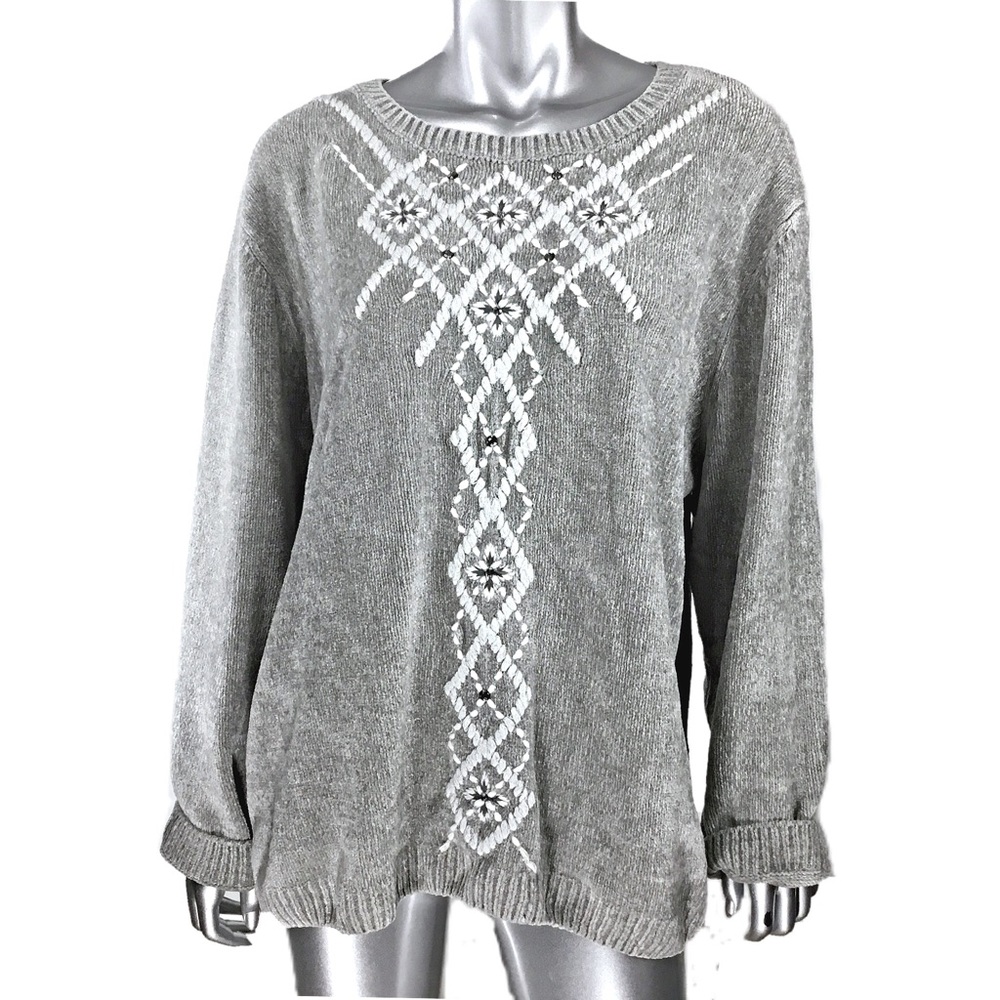 Alfred Dunner Alpine Lodge Silver Sweater 3X